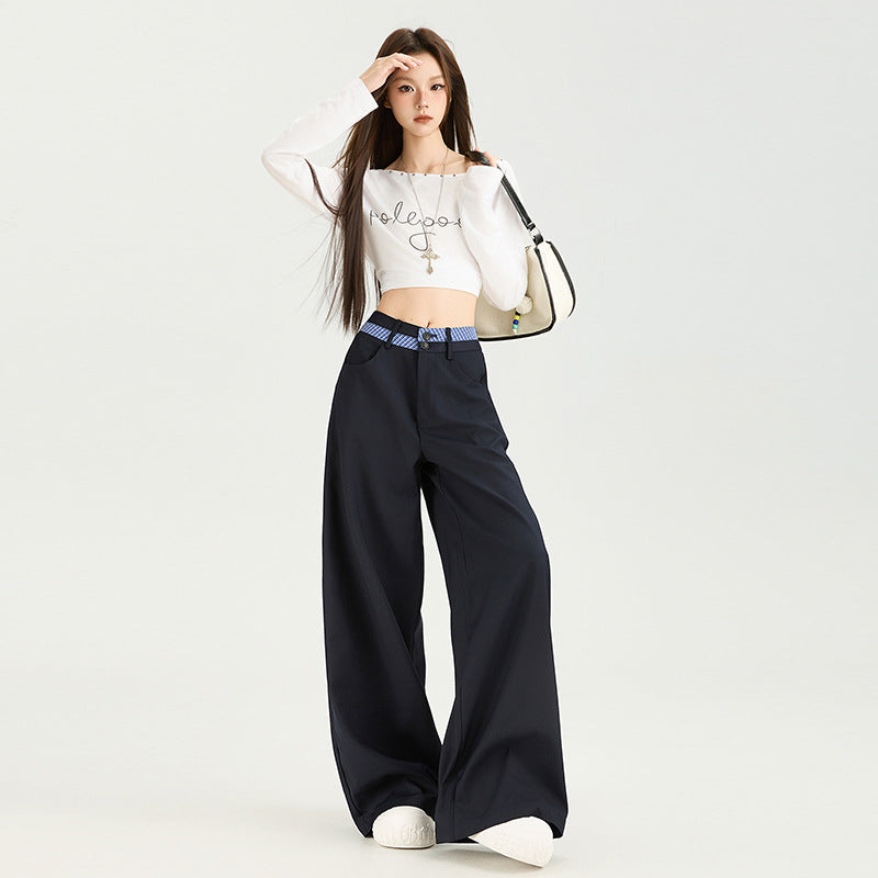 Pantalon décontracté pour femme, coupe large, style coréen