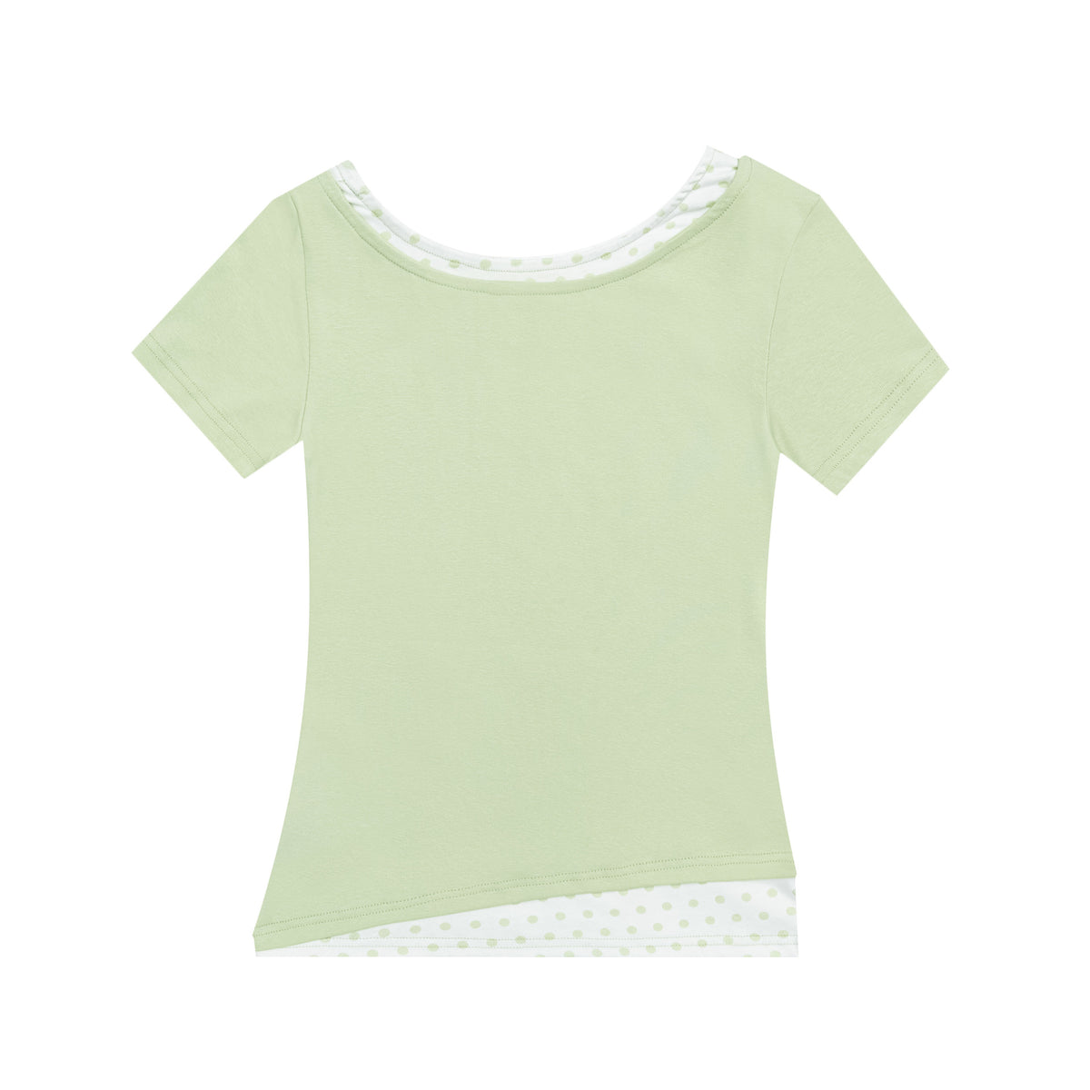 Fake two slanted neck short sleeved T-shirts for women