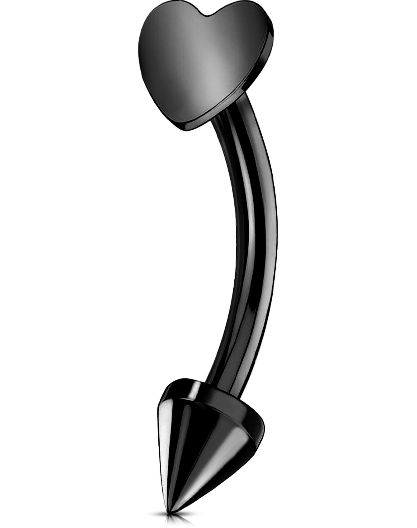 OUFER Rook Piercing Jewelry G23 Solid Titanium Eyebrow Rings Heart Vertical Labret Lip Jewelry 16G Curved Barbells Daith Rook Earrings for Women Men-Black