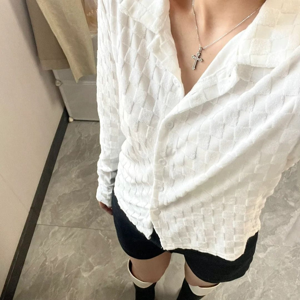Cute White Shirt with Embroidery, Slim Fit, Casual Office Wear Soft Feminine Look, Long Sleeve Women's Top, Fashionable Ins Trend