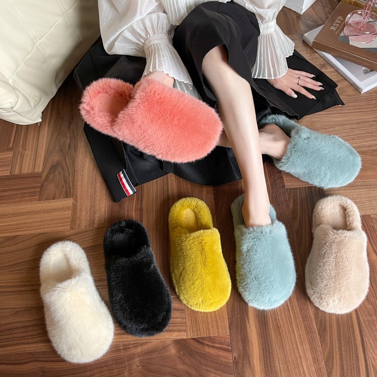 Candy Color One-Word Cotton Slippers for Women