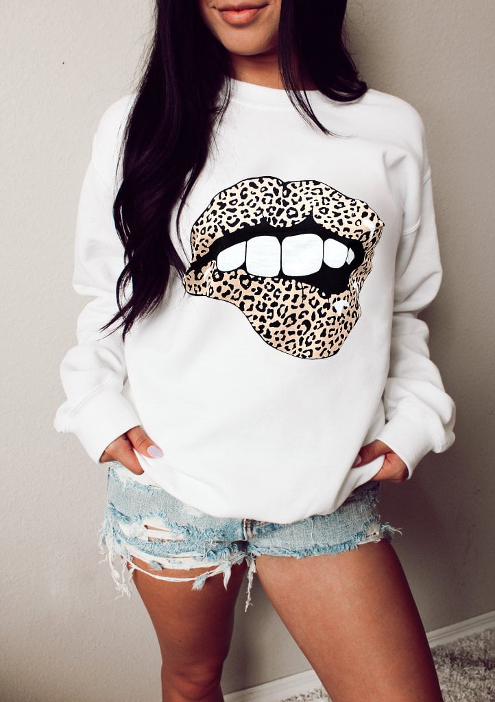 Sweat-shirt ample à manches longues avec motif lèvres