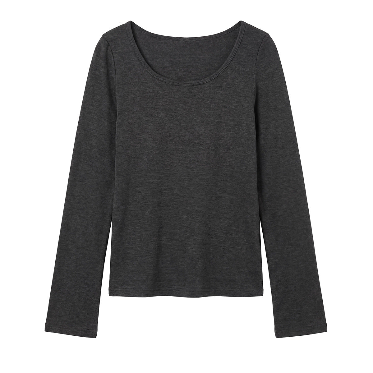 Design Sense U-Neck Regular Shoulder Slim Fit Long Sleeve T-Shirt Simple Inner Layer Basic Tee
