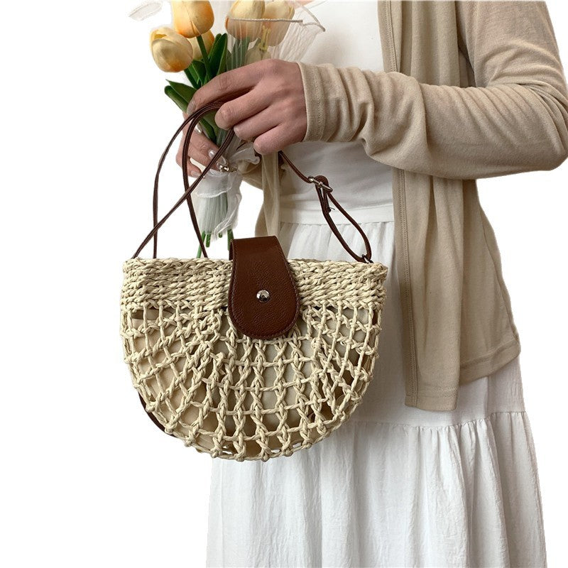 Sac tressé en paille pour femme, sac de plage, sac à bandoulière, sac à l'épaule, sac de selle sous le bras