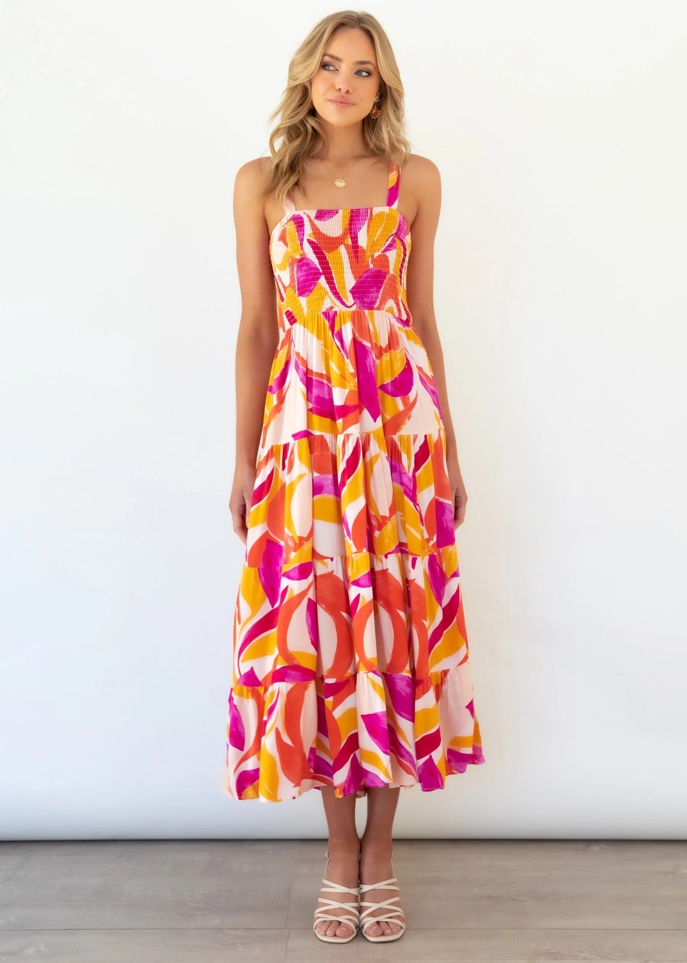 Robe salopette européenne et américaine, vêtements pour femmes, nouvelle robe décontractée printemps et été, jupe taille haute imprimée
