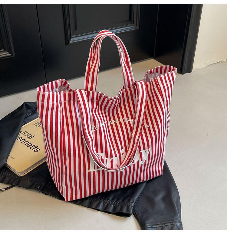Sac fourre-tout en toile à rayures colorées pour femmes, grande capacité, sac à bandoulière décontracté, design simple