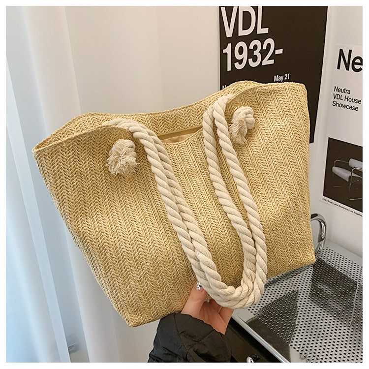 Sac cabas tressé en paille grande capacité pour femme, sac à bandoulière en osier