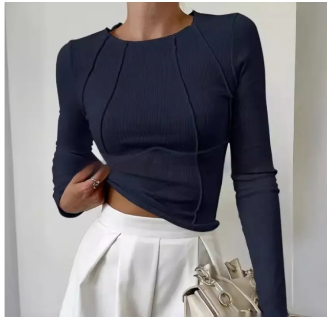 Haut en maille à col montant, fendu et tricoté pour femme, à manches longues et de couleur unie