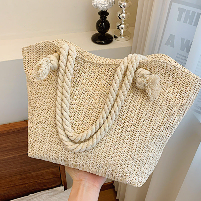 Sac cabas tressé en paille grande capacité pour femme, sac à bandoulière en osier