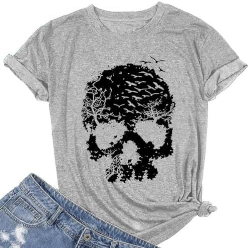 Skull Shirts for Women Skeleton Funny Gothic Graphic T-Shirt