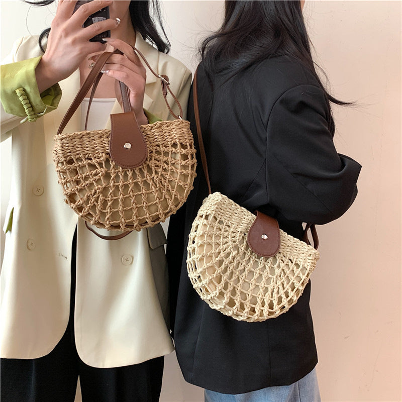 Sac tressé en paille pour femme, sac de plage, sac à bandoulière, sac à l'épaule, sac de selle sous le bras