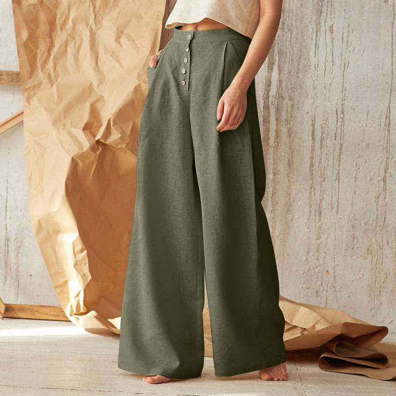 Pantalon ample décontracté large en coton et lin pour femme, pantalon décontracté évasé pour la maison