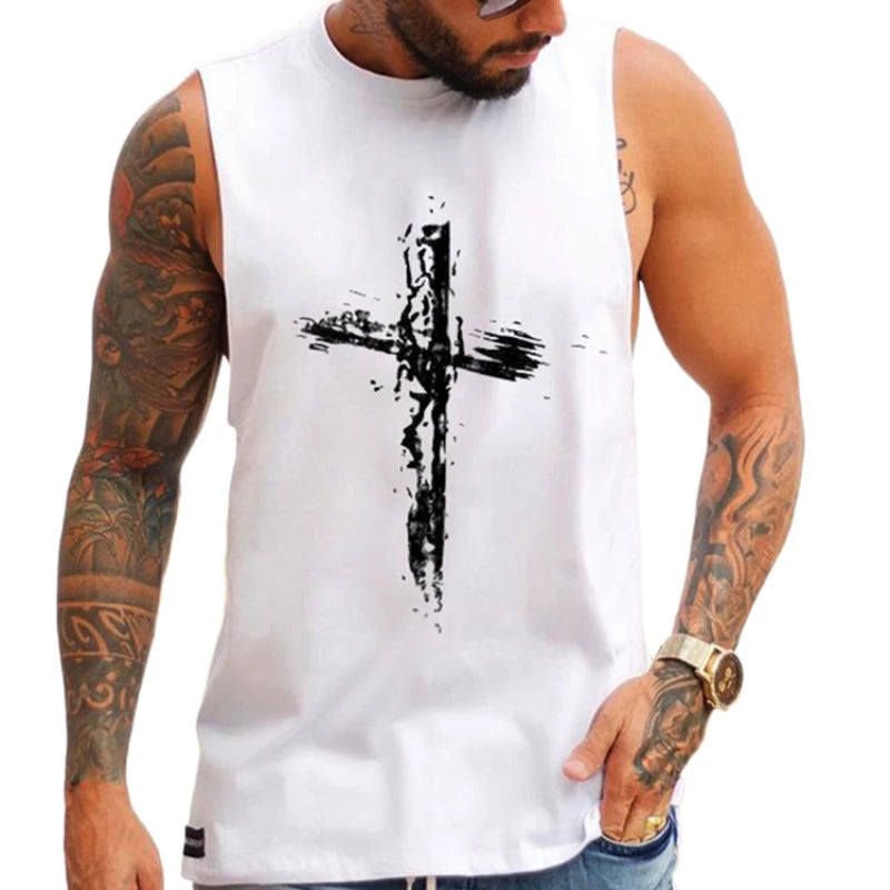 Summer Stretch Men's Sleeveless Print Vest Top