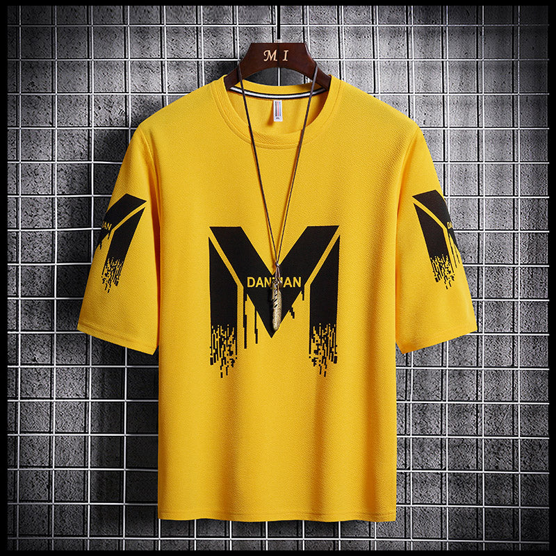 T-shirt ample décontracté à imprimé lettre pour homme (Été)