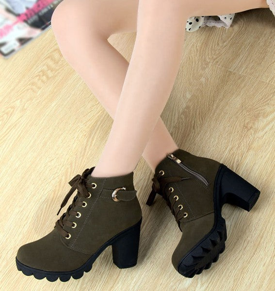 Solid Color Women's Leather Lace-Up Martin Boots