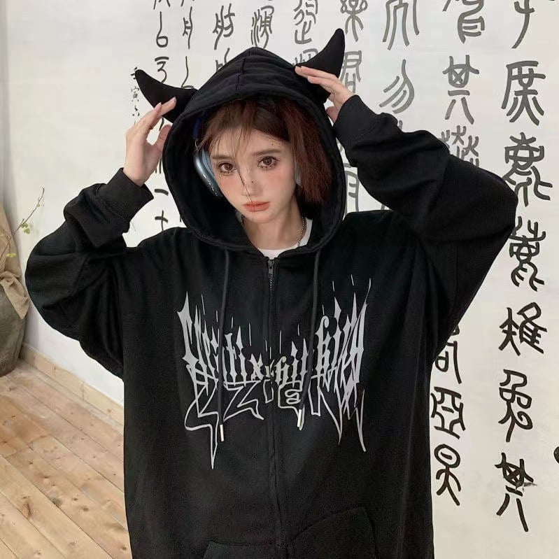 Printed Mid Length Hooded Zip Sweater