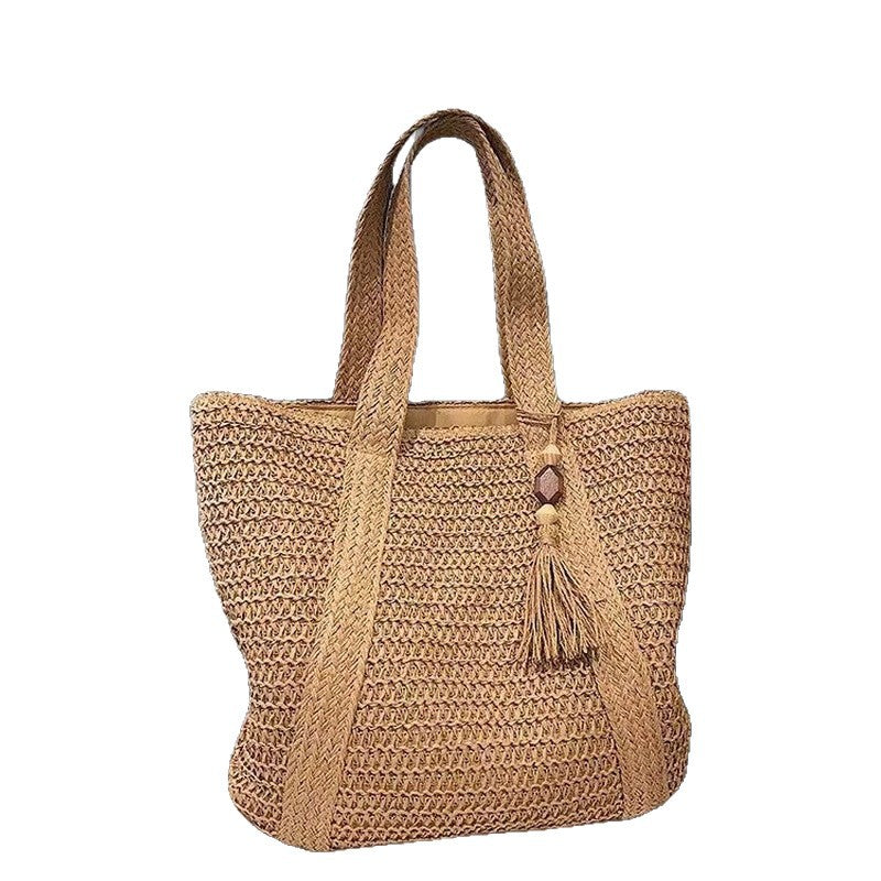 Grand sac de plage tressé en paille pour les trajets quotidiens, sac à bandoulière de style vacances