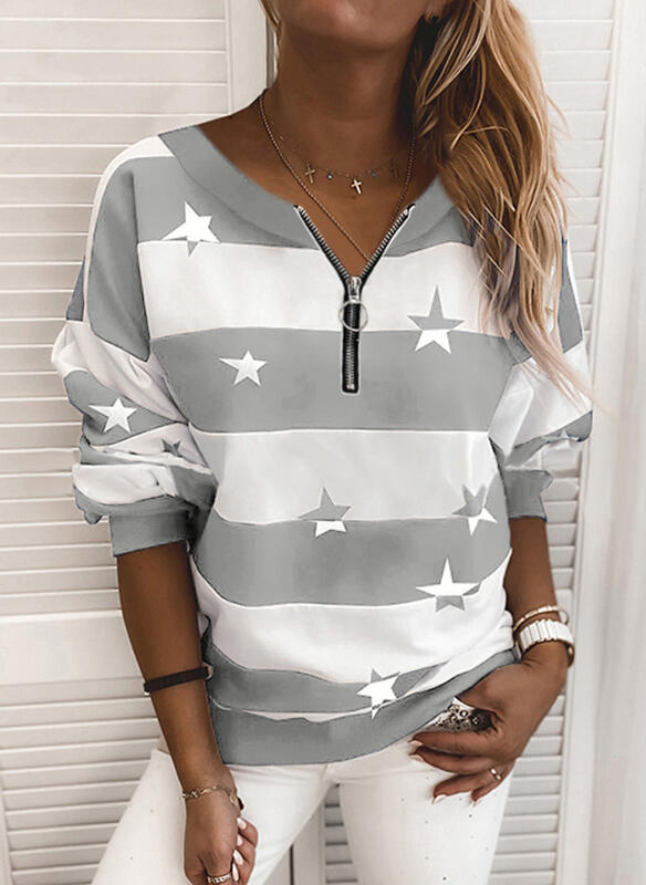 Casual Long Sleeve Zipper Round Neck Sweatshirt
