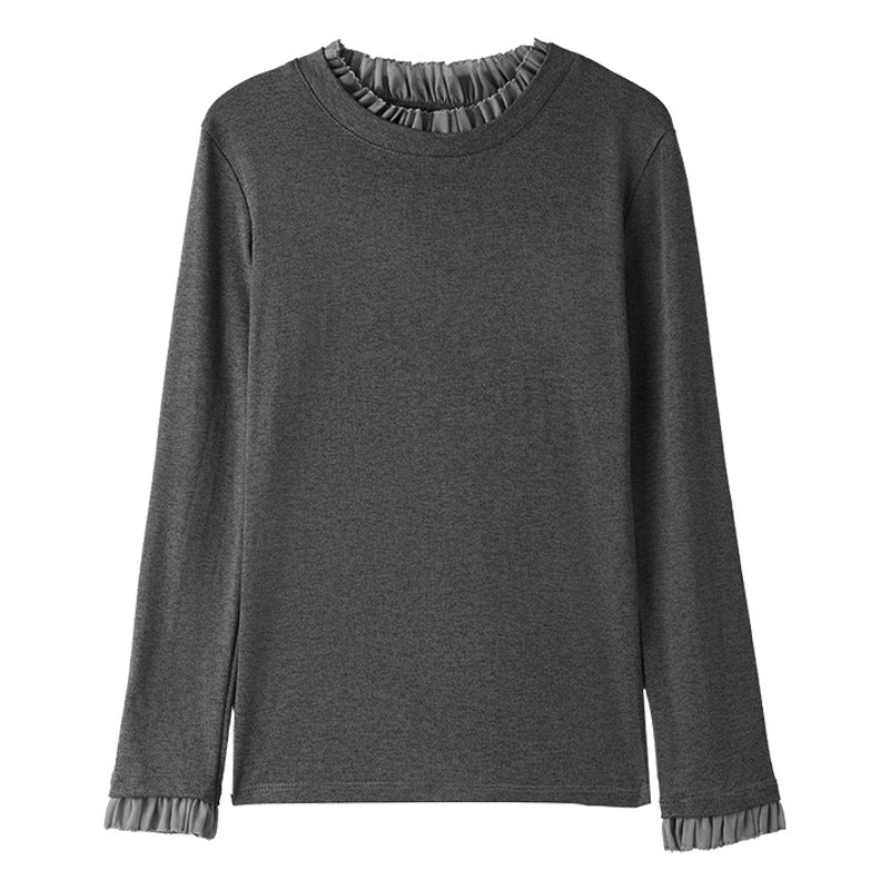 Modest Stand Collar Inner Layer Top for Women, Autumn/WinterPure and Sexy Look, Lace Trim, White, Long Sleeve Shirt