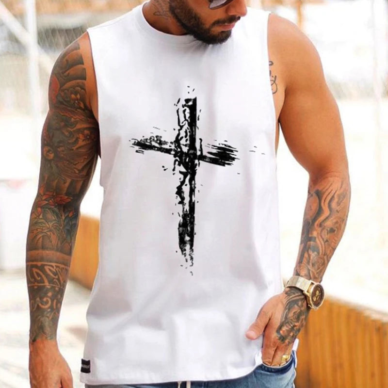 Summer Stretch Men's Sleeveless Print Vest Top