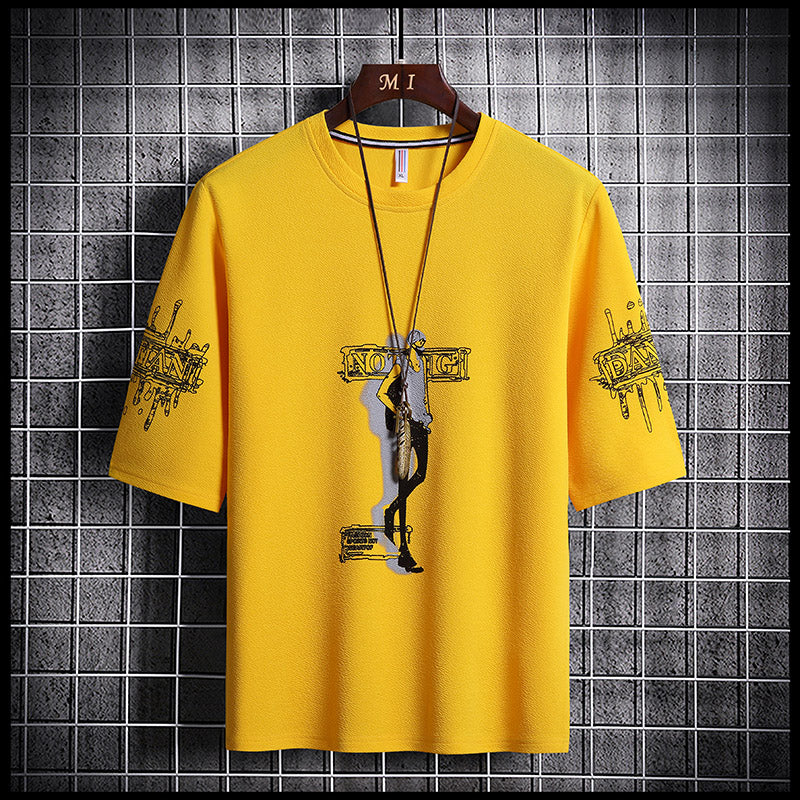 T-shirt ample décontracté à imprimé lettre pour homme (Été)