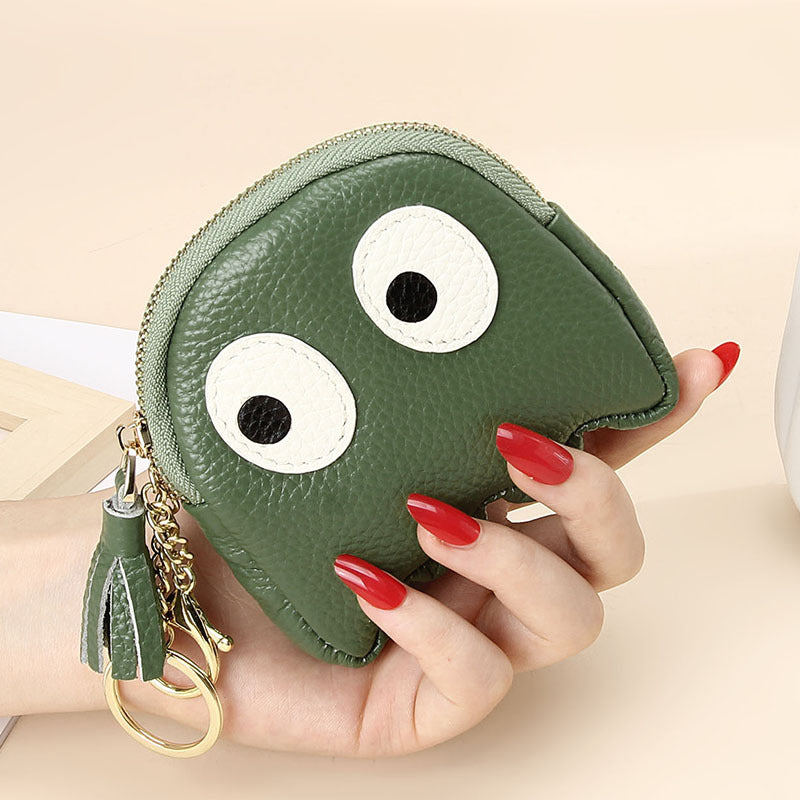 Mini porte-monnaie créatif en cuir avec fermeture éclair et motif dessin animé, porte-clés Ins mignon, étui rigide en cuir véritable pour femmes