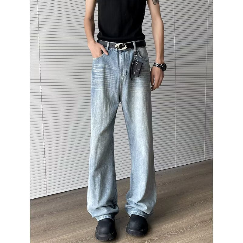 Jeans pour garçons à rayures en bambou, délavés, coupe droite d'été
