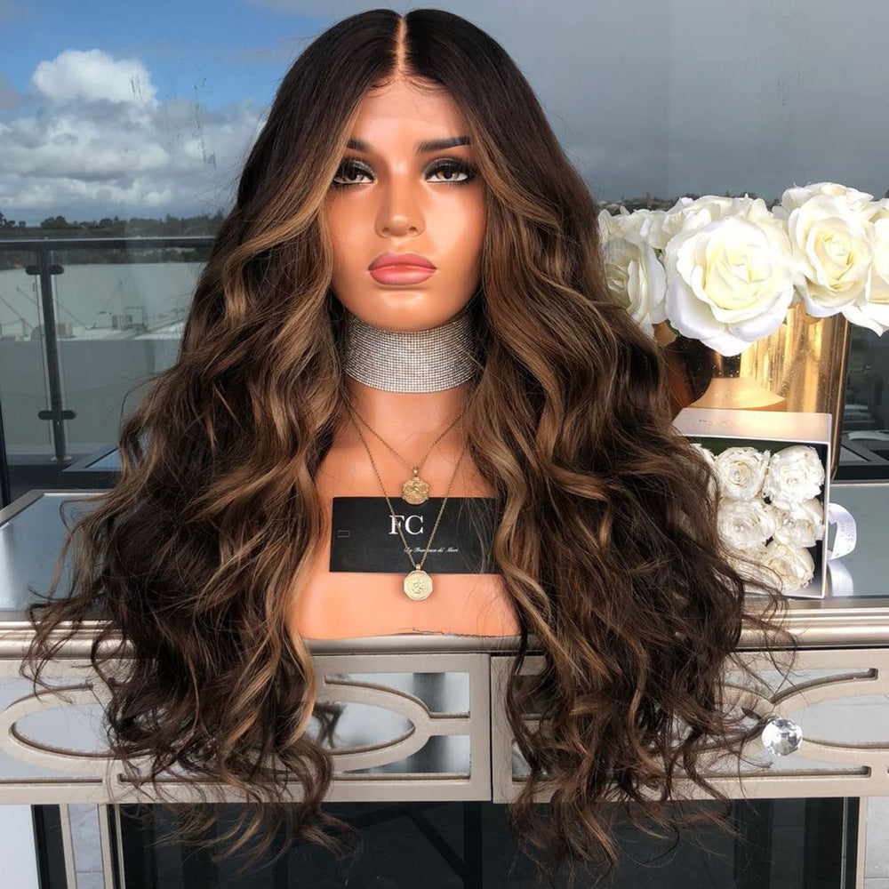 New European and American Wavy Wig in Mixed Brown Color