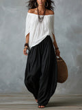 Ensemble T-shirt mode asymétrique et pantalon ample pour femme, tenue décontractée élégante deux pièces à manches longues