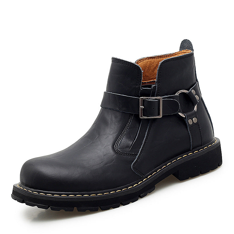 Bottes mi-hautes en cuir de style britannique pour homme