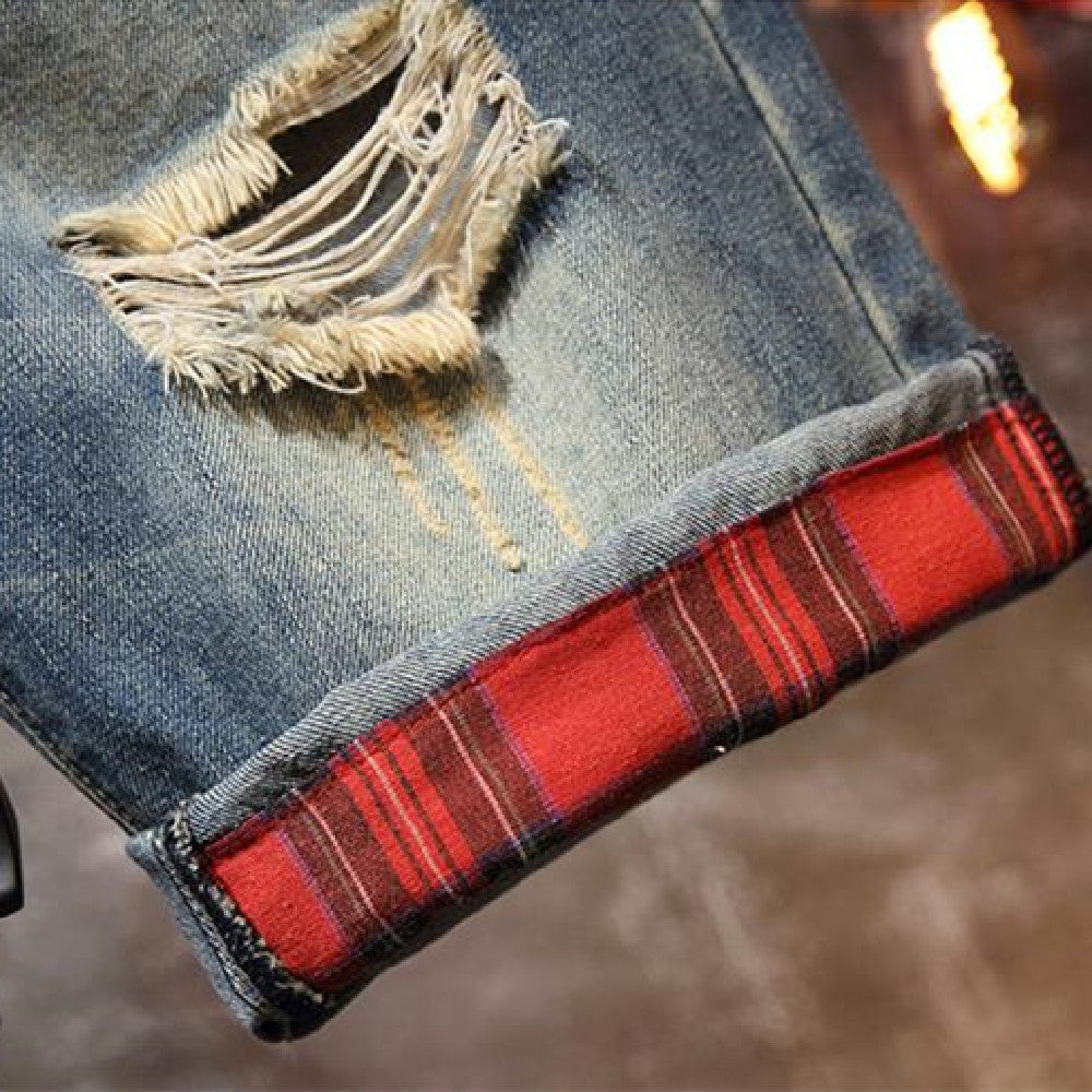 Men's Casual Knee-Length Jean Shorts with Distressed Details
