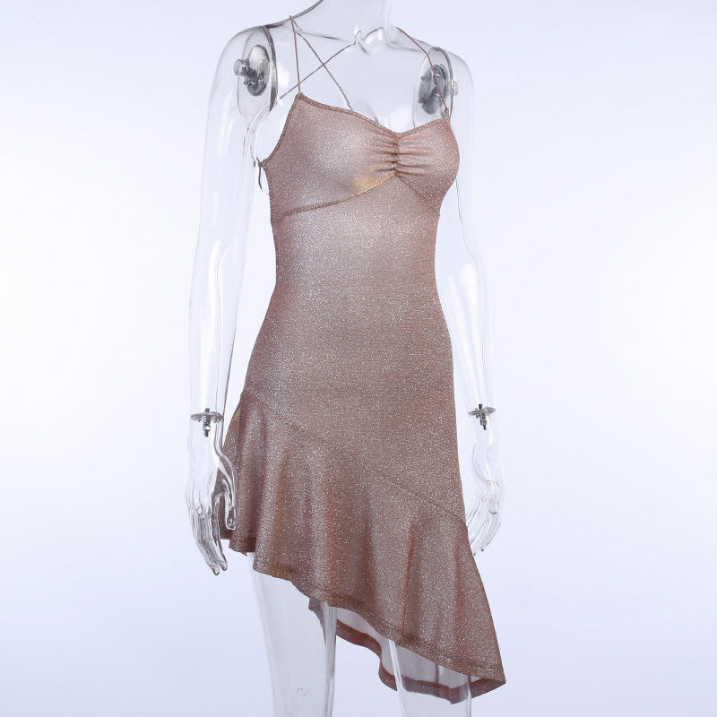 Nouvelle Robe d'été Lumineuse et Sexy pour Femme avec Col Halter, Style Européen