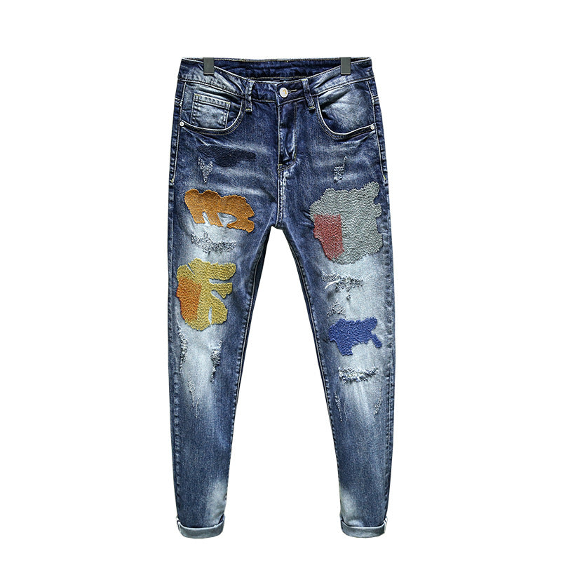 Summer Men's Trendy Youth Printed Jeans