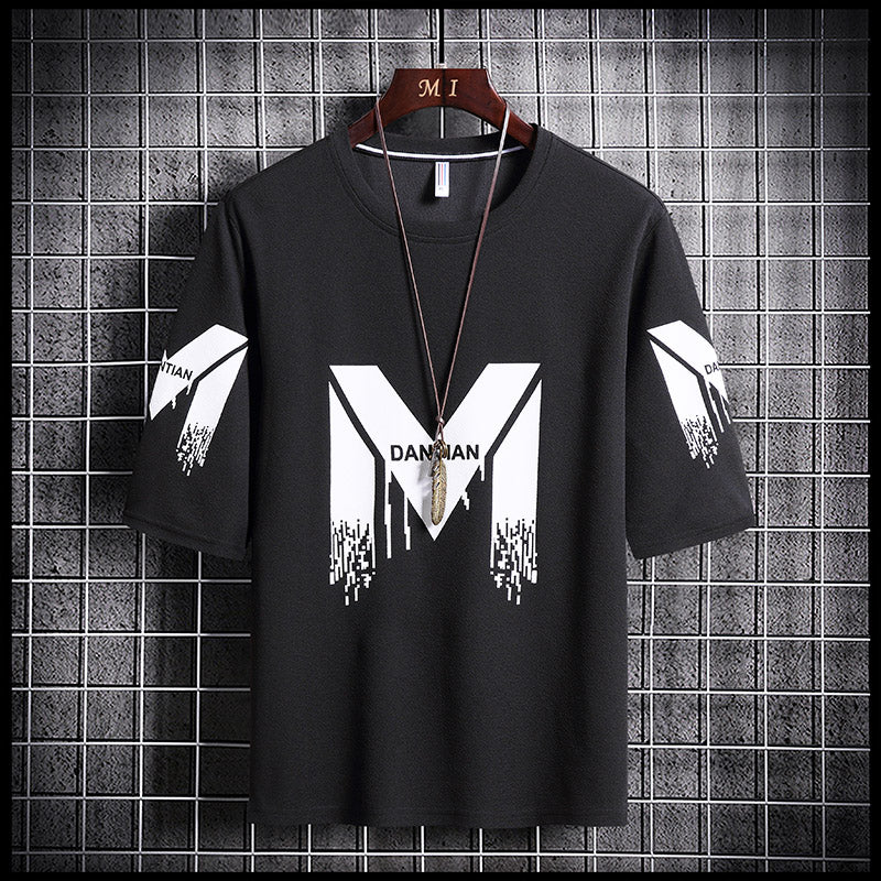 T-shirt ample décontracté à imprimé lettre pour homme (Été)
