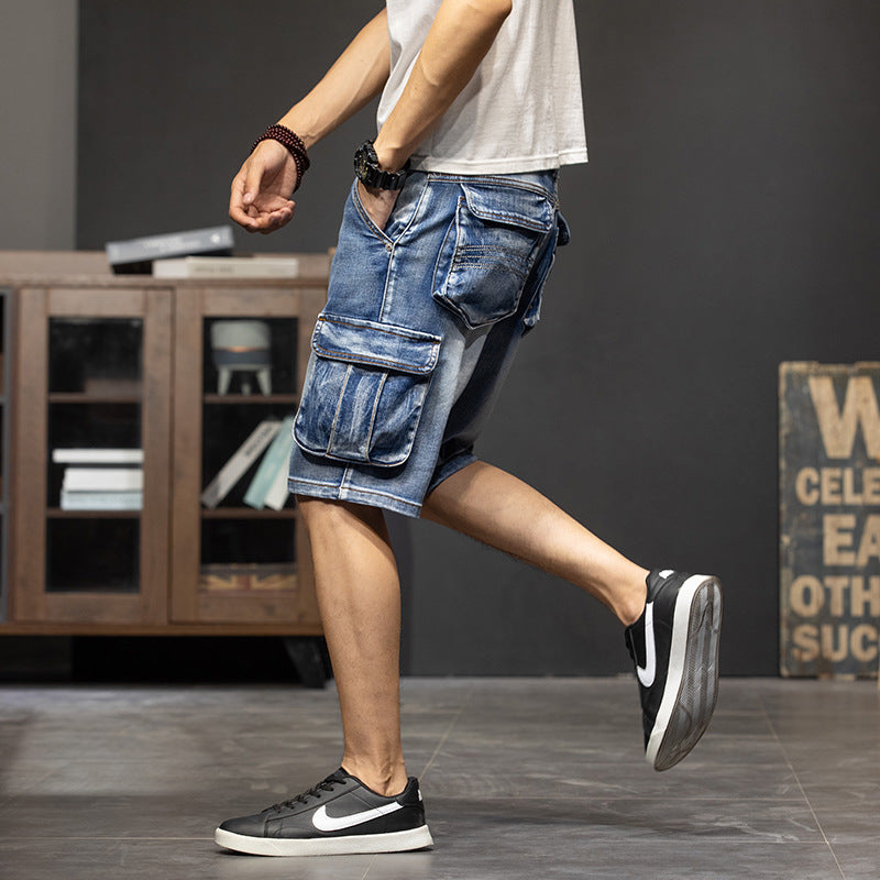 Shorts en jean amples multi-poches pour homme (Été)