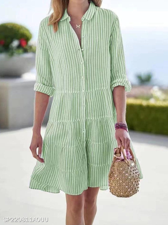 2022 Autumn Women’s Striped Shirt Dress for Cross-Border