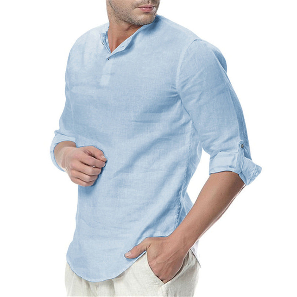 2019 Men's Linen Long Sleeve Shirt for Cross-Border Trade