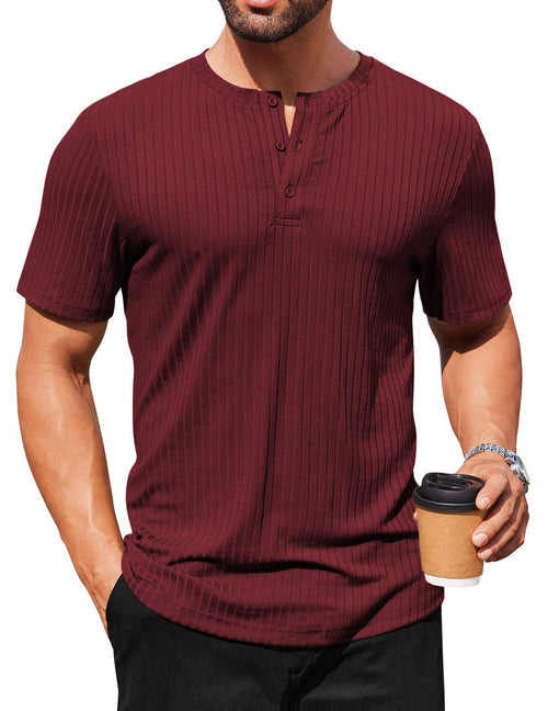 COOFANDY Homme T-Shirt Henley Décontracté à Manches Courtes Stylé Texture Boutonné