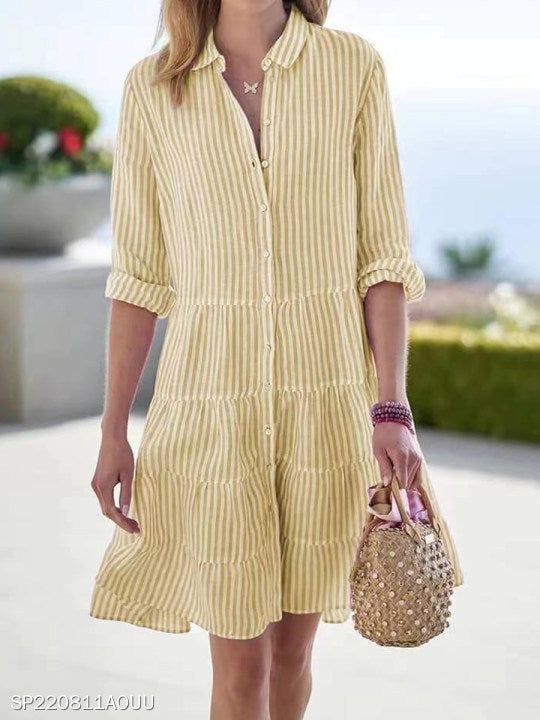 2022 Autumn Women’s Striped Shirt Dress for Cross-Border