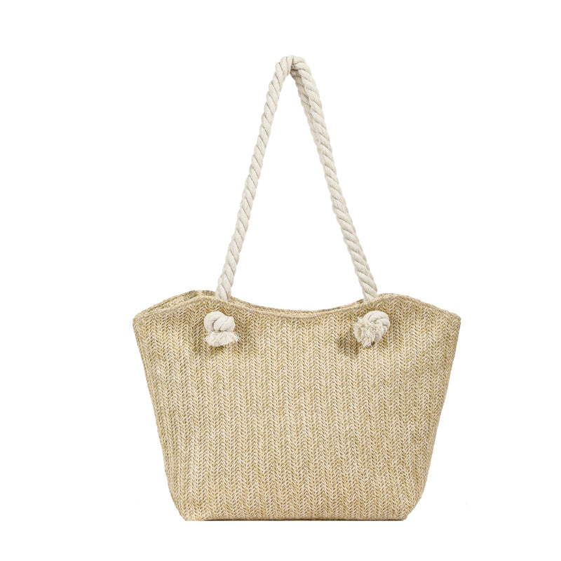 Sac cabas tressé en paille grande capacité pour femme, sac à bandoulière en osier