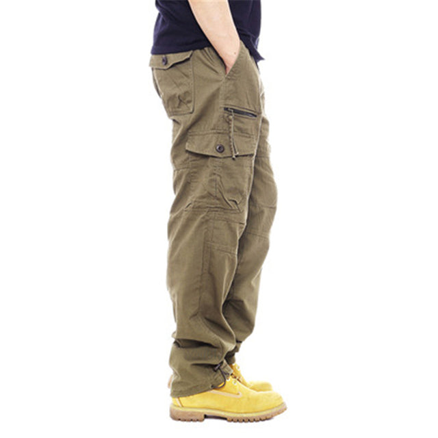 Pantalon cargo ample multi-poches pour homme - Coupe droite en coton