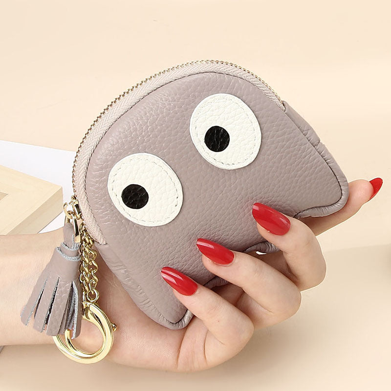 Mini porte-monnaie créatif en cuir avec fermeture éclair et motif dessin animé, porte-clés Ins mignon, étui rigide en cuir véritable pour femmes