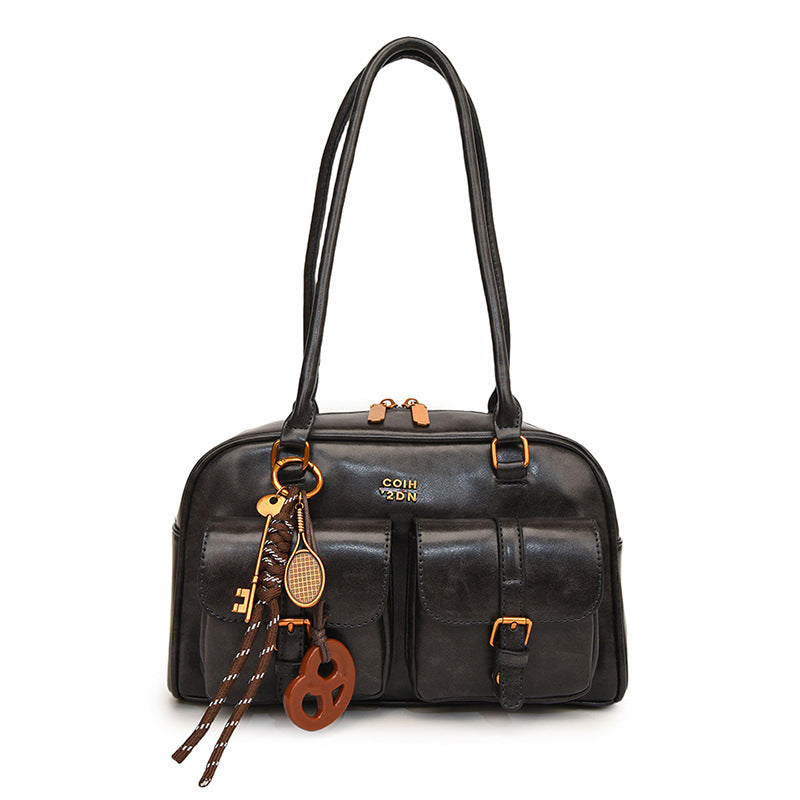 Sac à bandoulière style rétro coréen tendance, sac Boston décontracté, sac bowling élég élégant