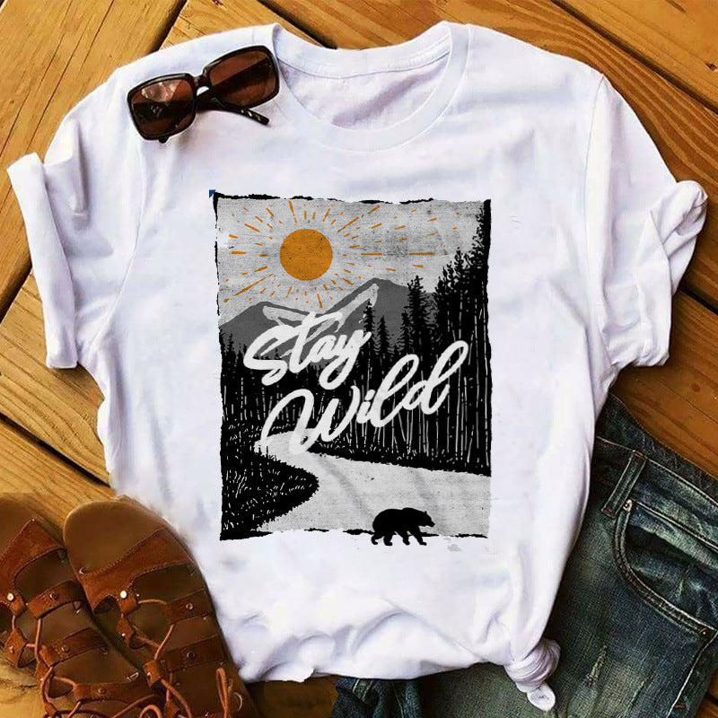 T-shirt décontracté à motifs pour femme, idéal pour les voyages en extérieur en été