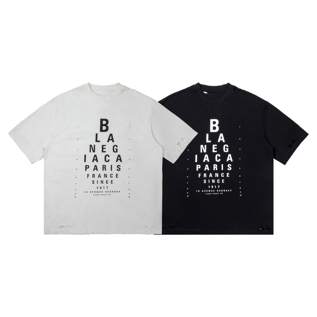 Broken hole printed short sleeved men's and women's T-shirts