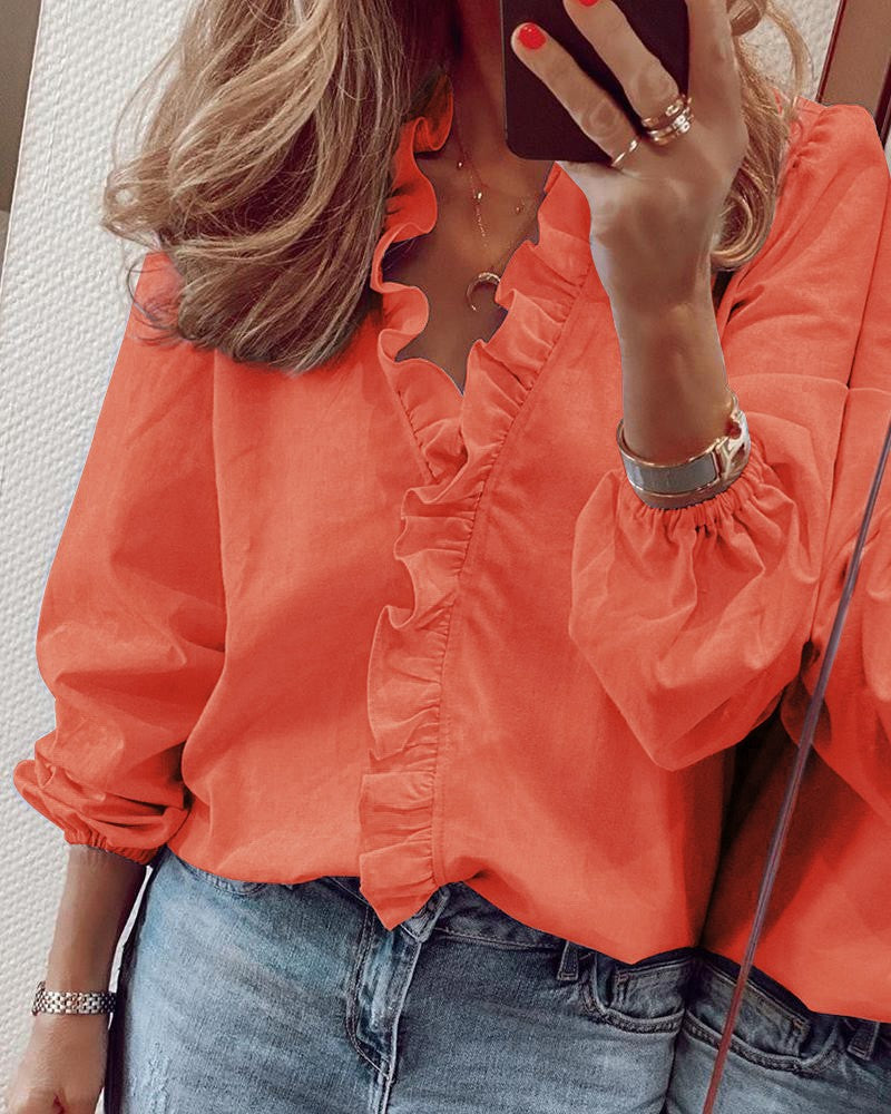New Long sleeved Ruffled Shirts for Women in Spring and Summer in Europe and America