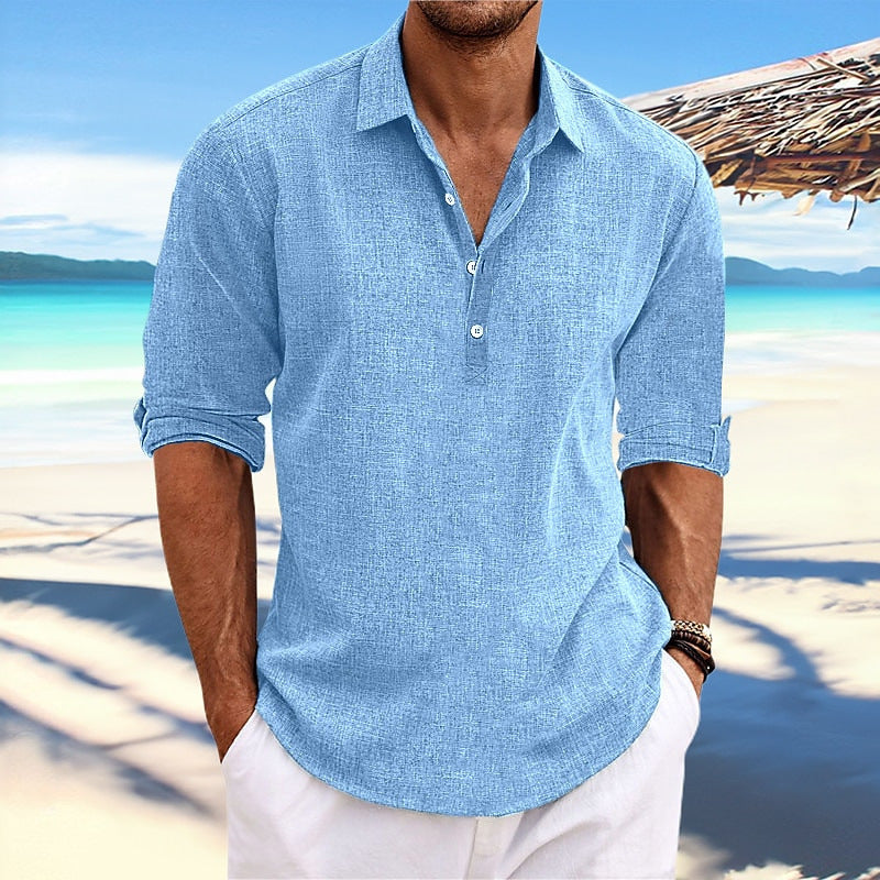 Casual Loose Long Sleeve Henley Shirt for Teen Boys Fashionable Comfortable Home Wear Top
