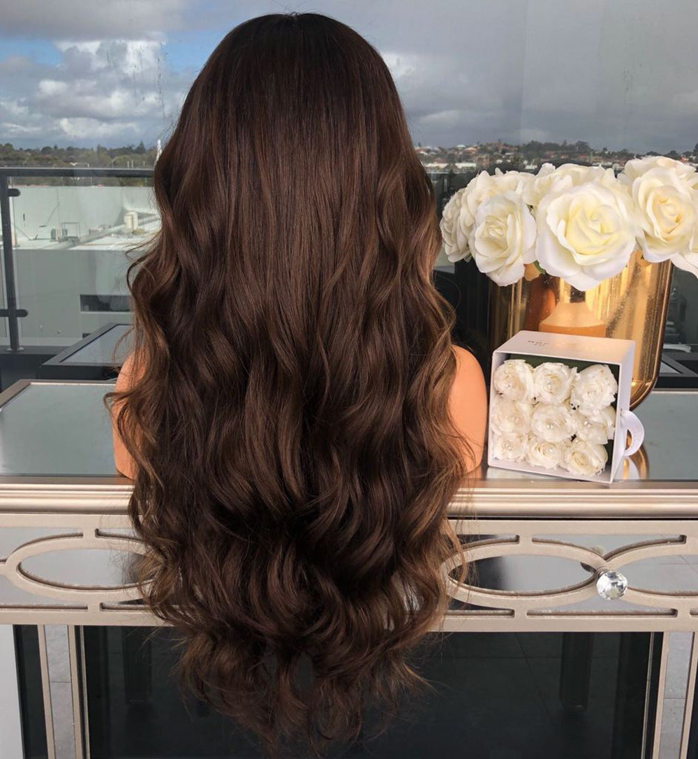 New European and American Wavy Wig in Mixed Brown Color
