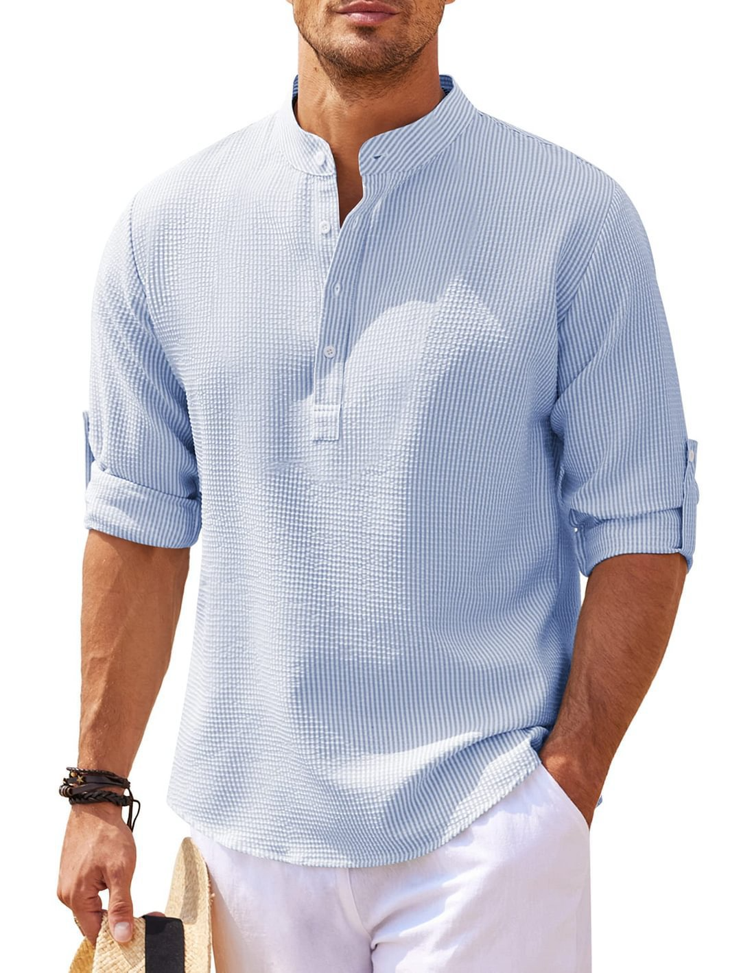 Chemise boutonnée à col montant Homme Texture Ananas Été Décontracté Vêtements pour hommes