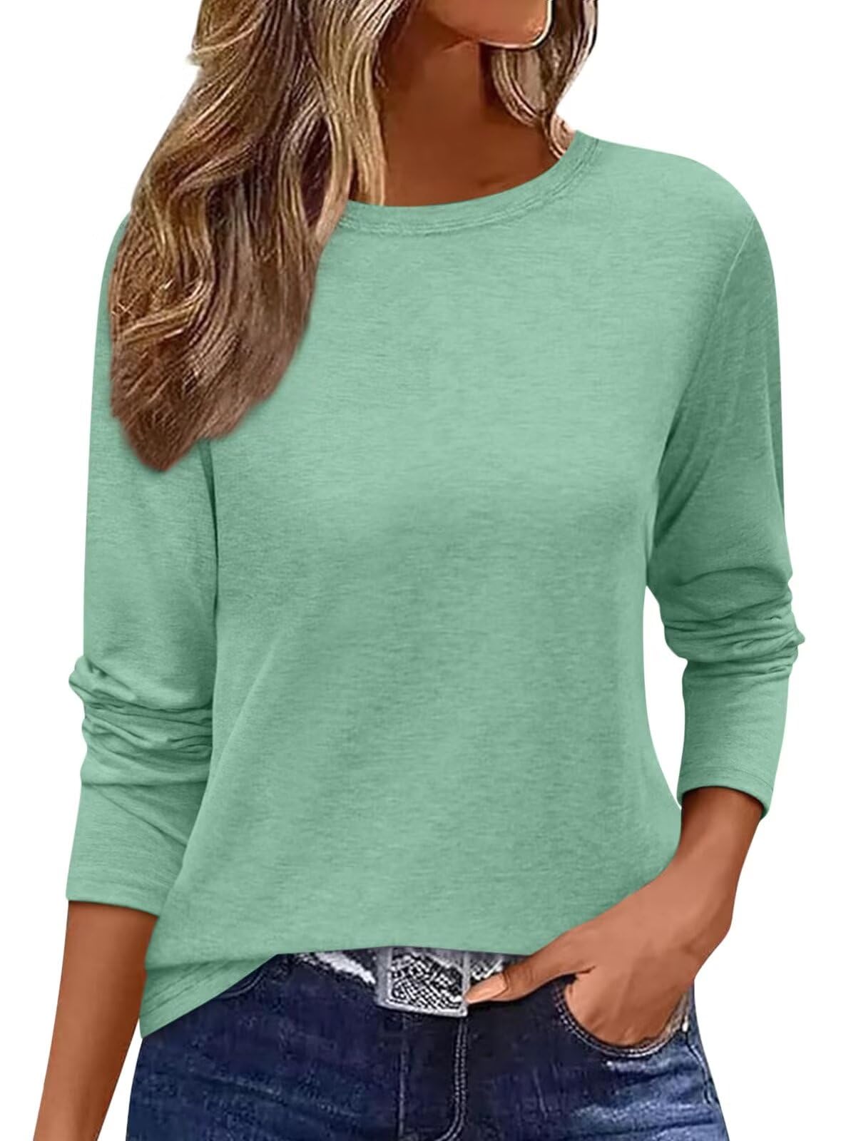 EADINVE Womens Long Sleeve Crew Neck T Shirts Basic Tee Casual Top Fall Trendy Lightweight Tunic Outfits Fitted Shirts
